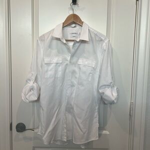 Calvin Klein White Casual Button Down Shirt with Rolled Sleeves